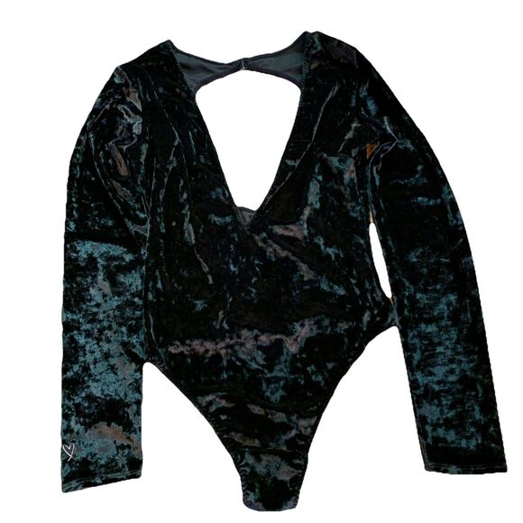 Victoria’s Secret Crushed Velvet Bodysuit Plunge Neck Open Back Cheeky XS/Small - Picture 3 of 11